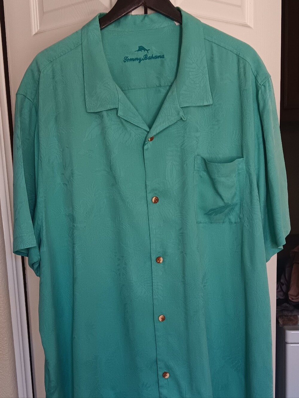 Tommy Bahama Teal/Seafoam Short-Sleeve Camp Shirt 100% Silk Shirt Size XXXL